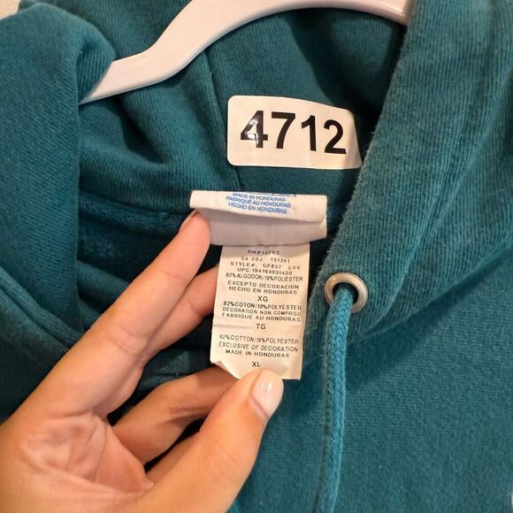 Champion Reverse Weave Womens Teal Hoodie XL Pullover C Cres Pocket Long Sleeve - Picture 6 of 6